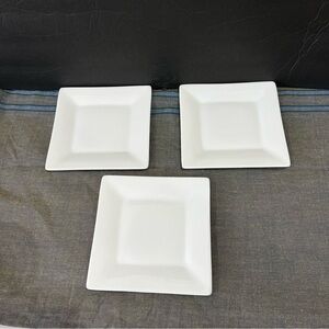 Crate & Barrel White Square Appetizer Plates 6" X 6" Set of 3 Ceramic